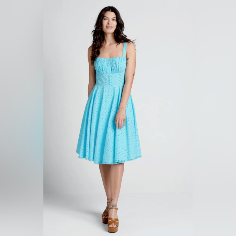 Timeless London Anglaise For Days Fit And Flare Blue Sleeveless Dress